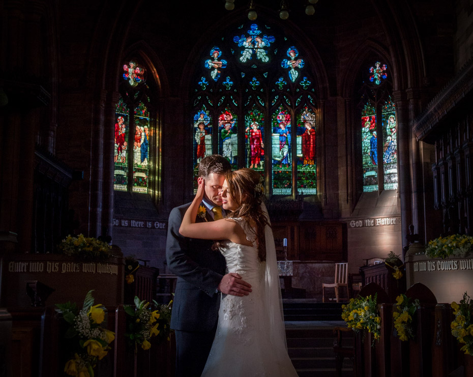 Wedding Photograph Church with Sunlight