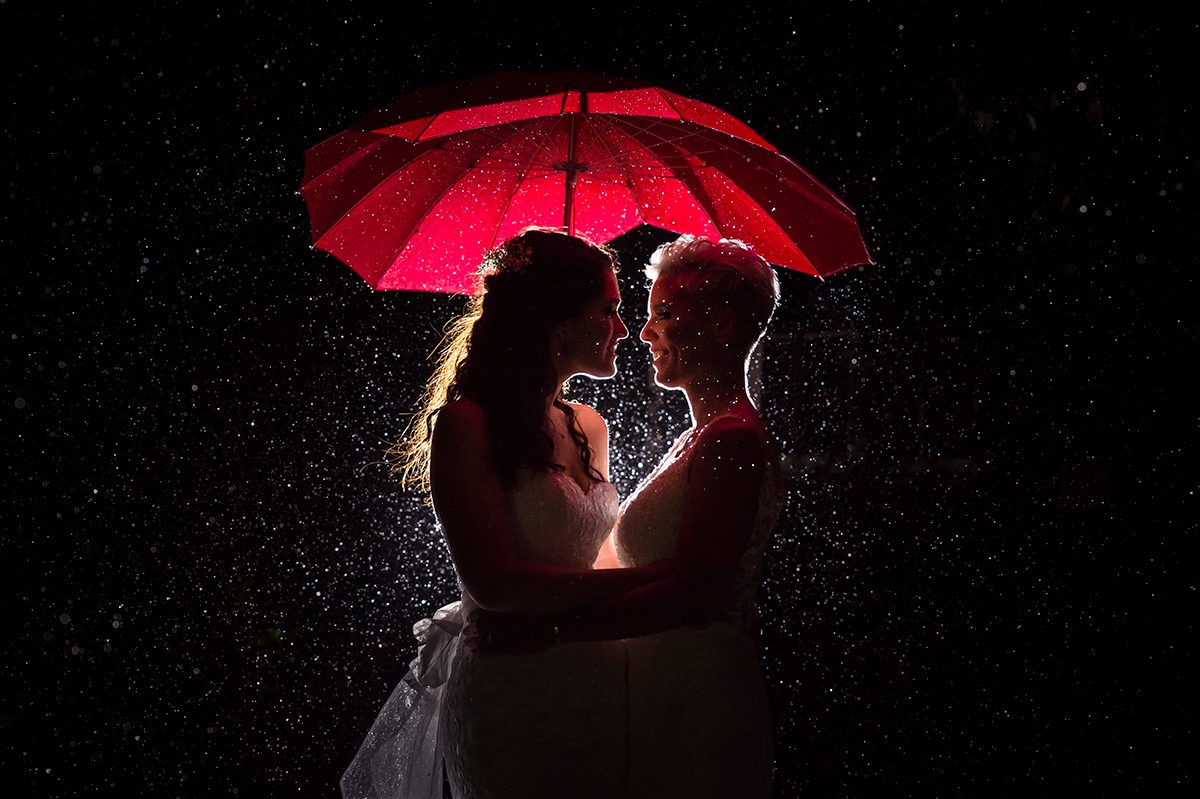Liverpool Gay Wedding Photograph - Winter Rain Unbrella