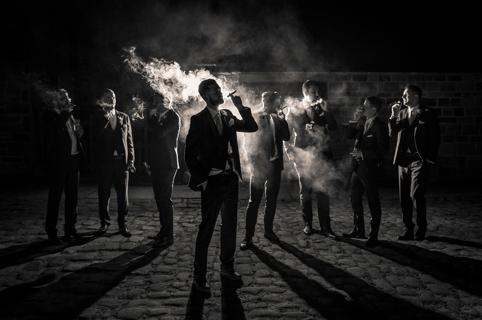 Groomsmen Smoking Cigars Wedding Day