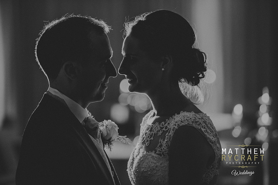 Black and White Bride and Groom Portrait Backlight